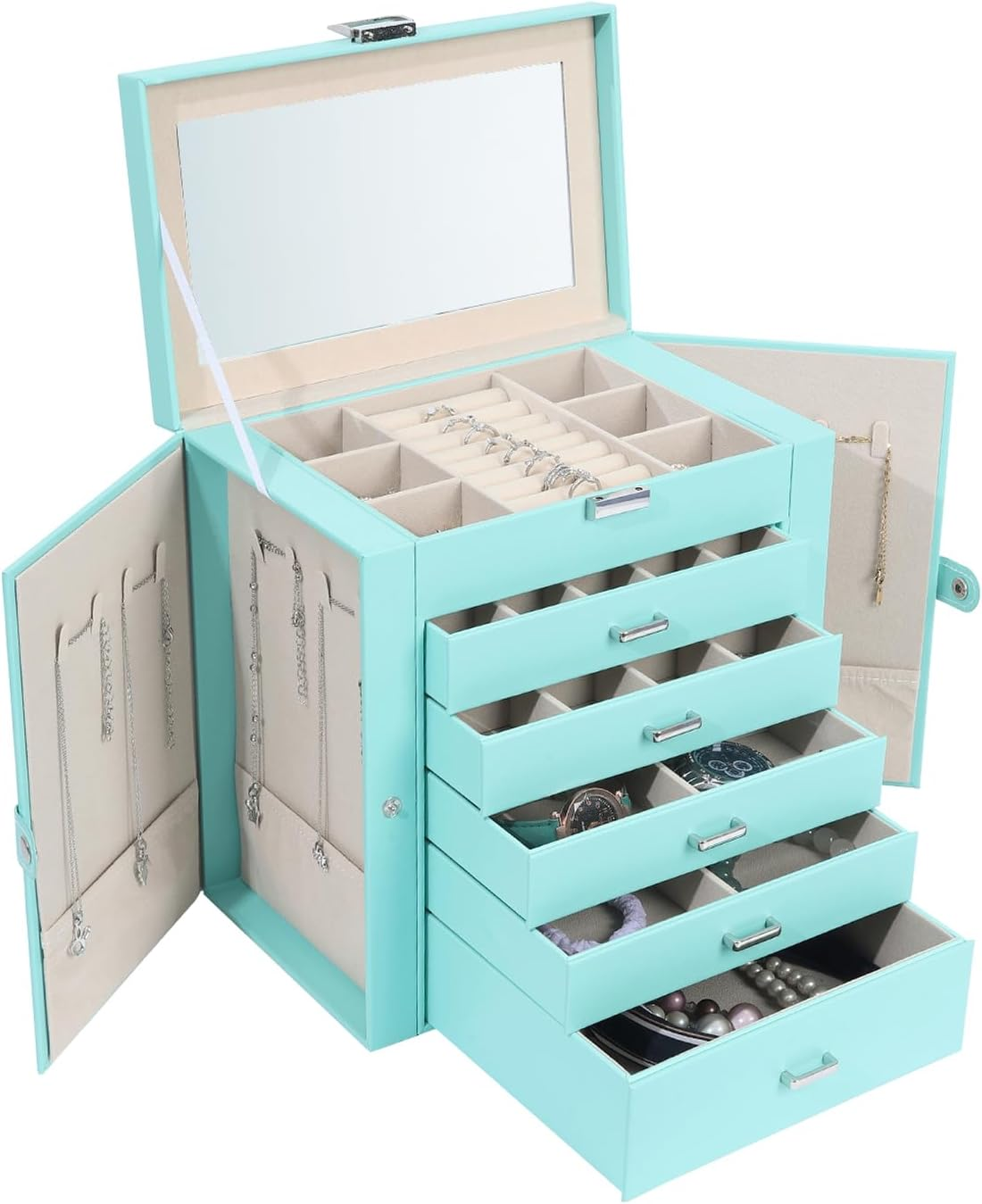 Jewelry Box for Women, 6 Layer Lockable Large Jewelry Holder Organizer with 5 Dr-image