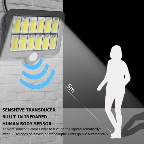 Solar Powered COB LED Wall Light PIR Motion Sensor Outdoor Waterproof Lamp - Picture 45 of 54