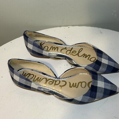 Sam Edelman Rodney Navy Gingham Pointed Toe Flats Womens
