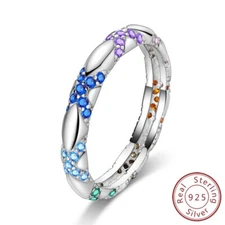 MULA New S925 Sterling Silver Finger Ring Colorful CZ Crossing For Women Jewelry