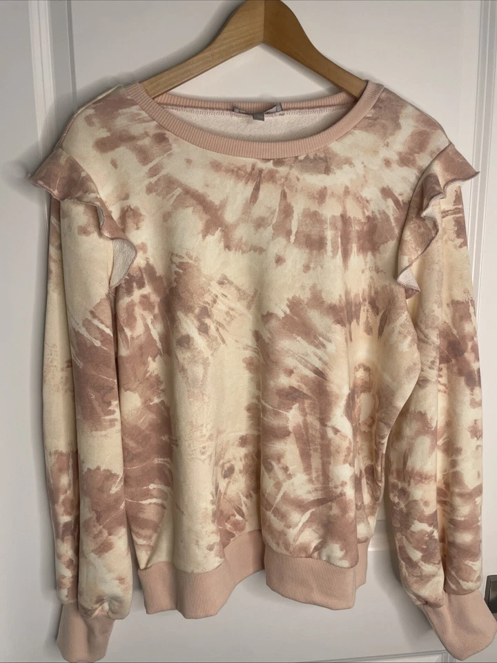 Marled Tye Dye 女式荷叶袖运动衫-粉色-L — 第 2/4 张图片