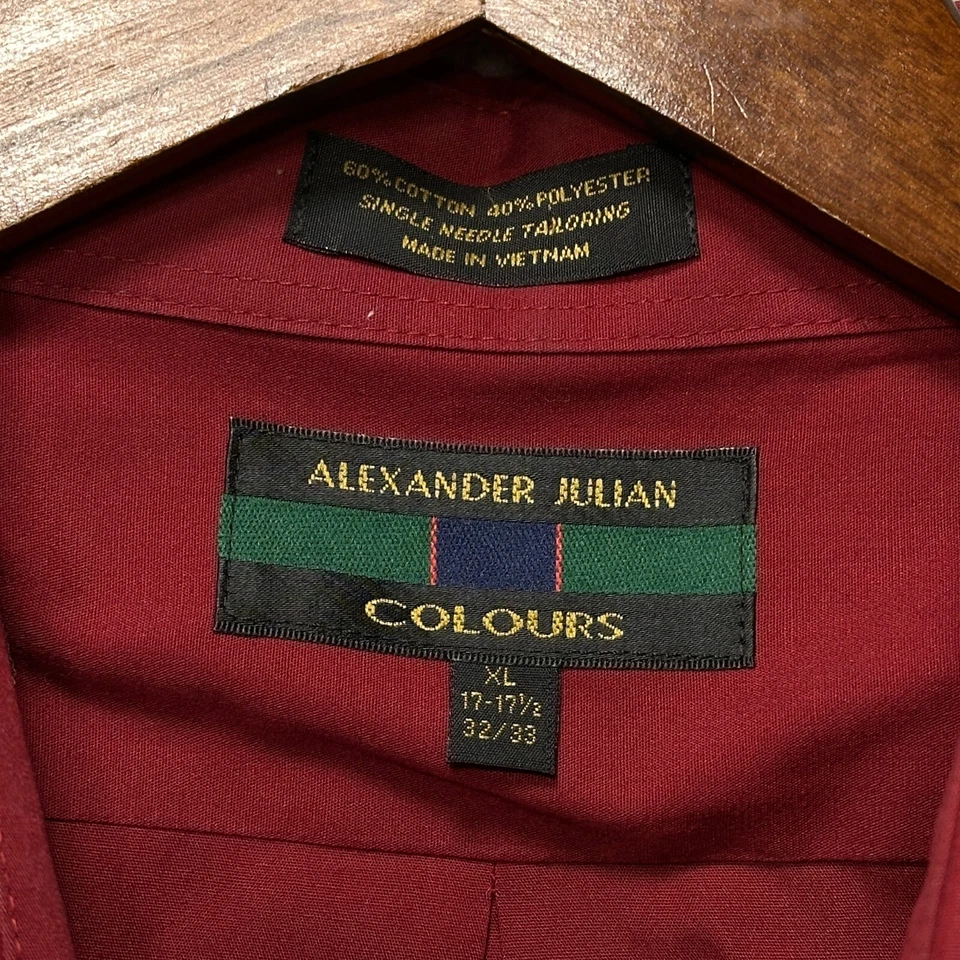 Camisa Colores Alexander Julian Manga Larga Botón Para Hombre XL Rojo Granate Y2K Años 90 De Colección Foto 3 de 4