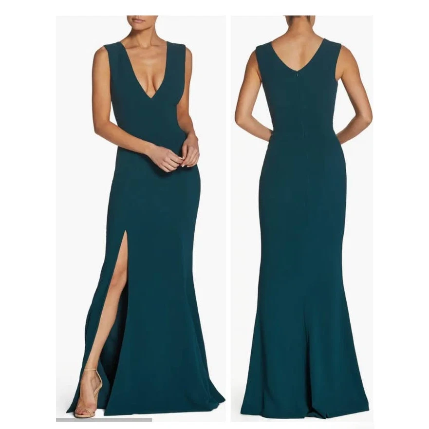 Dress the population sandra plunge crepe trumpet shop gown