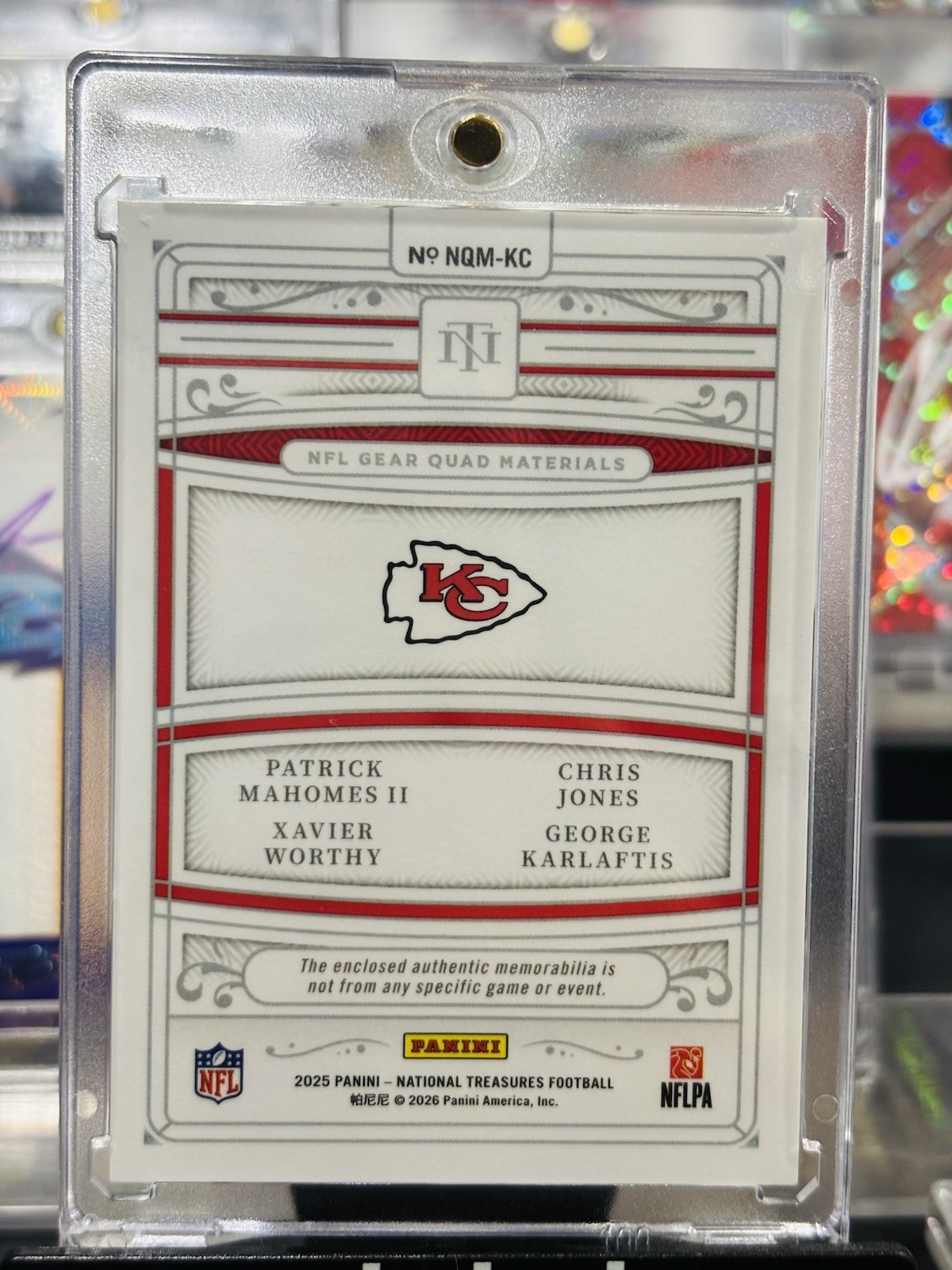💥2025 National Treasures Quad Materials KC Chiefs - Mahomes, Jones, Worthy view 7