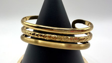 Charles Albert Gold Tone Triple Band Hammered Open Cuff Bracelet Designer