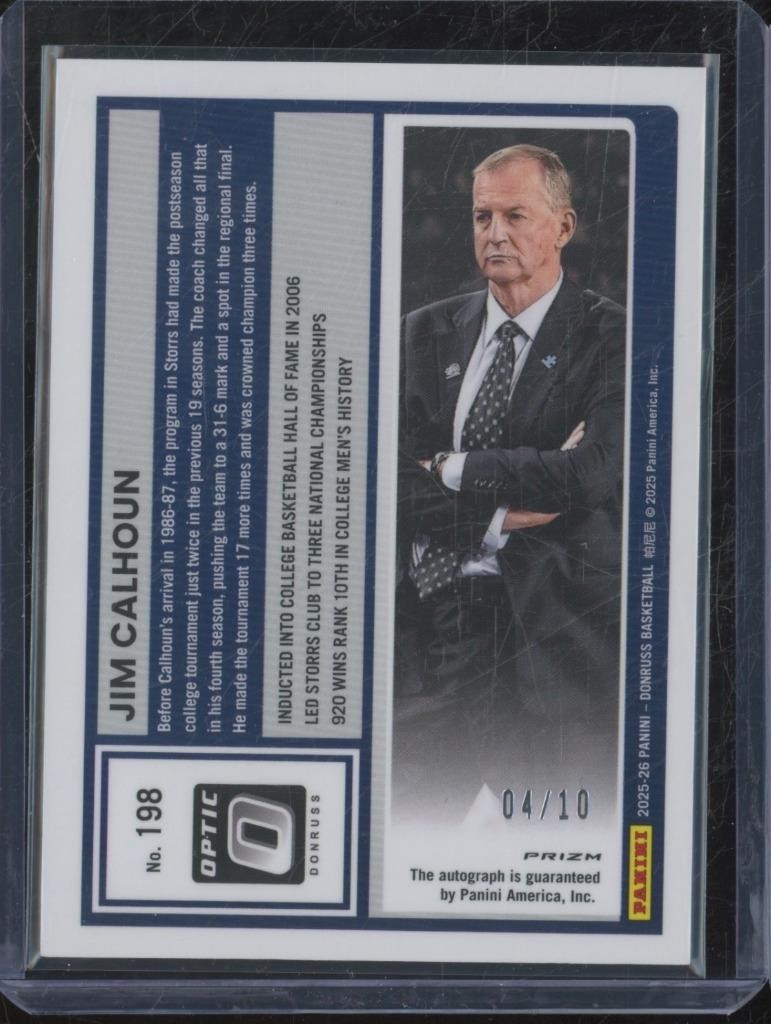 2025-26 Panini Donruss JIM CALHOUN #198 Auto Optic Gold Prizm /10 JA273 view 2