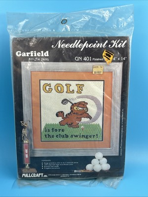  Vintage 1978 Garfield Needlepoint Kit    Golf Is Fore the Swinger  GN 101