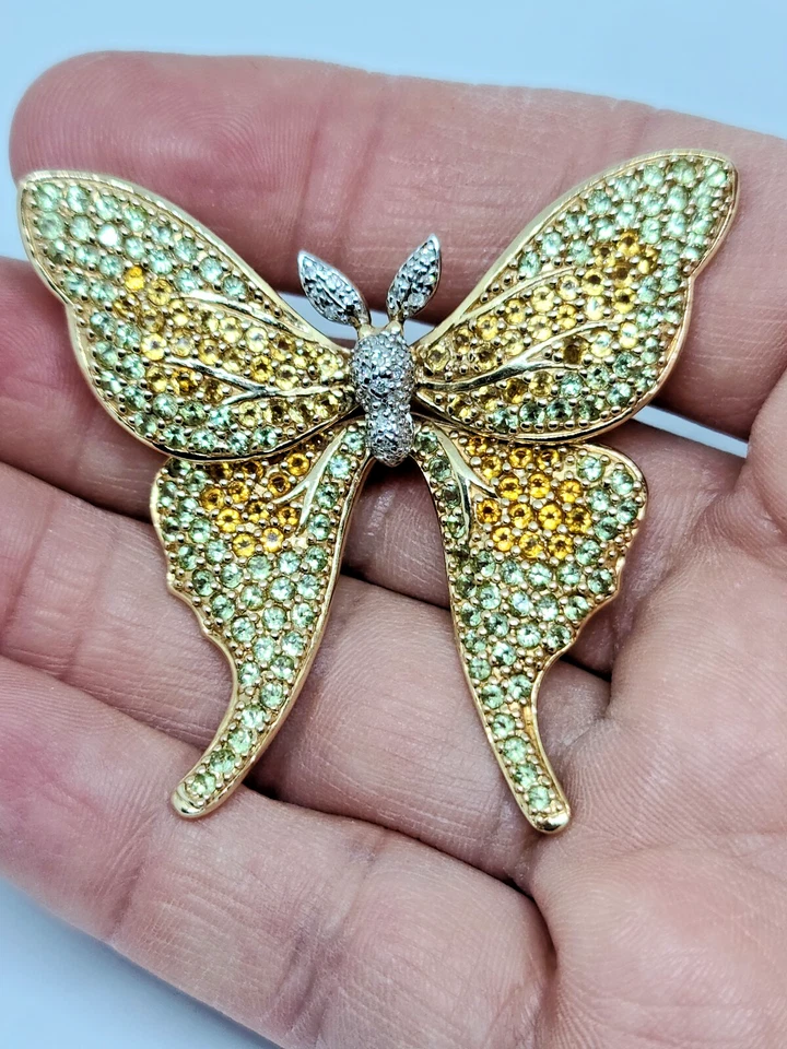 Broche/colgante vintage de oro 14K con diamantes mariposa, turmalina y citrino  Foto 4 de 4