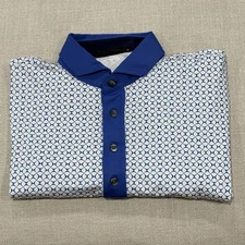 Greyson Polo Shirt Men’s S/S Medium M Blue Abstract Geometric Wolf Pattern Golf