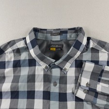 Eddie Bauer Shirt Mens XXXL Blue Gray Plaid Travex Classic Fit Performance
