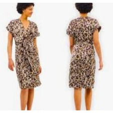NWT J.CREW Brown Green Leopard Animal Camo Print Surplice Neck Wrap Dress SMALL