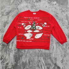 Vintage Nutcracker Sweatshirt Womens M Red Dual-Sided Teddy Bear Christmas Party