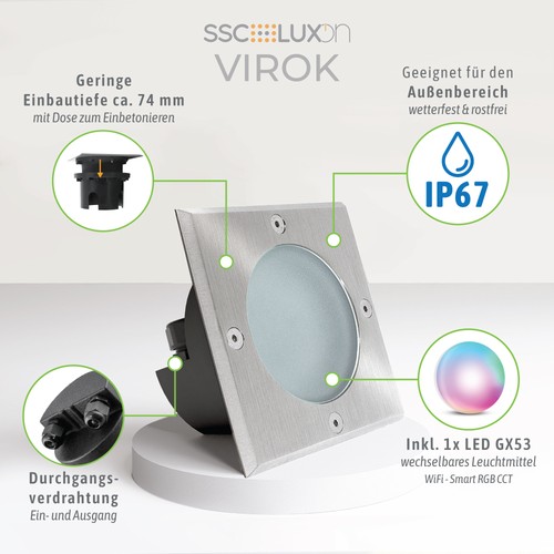 3 Stück VIROK Bodenstrahler IP67 flach quadratisch Smart RGB LED GX53 6W dimmbar - Afbeelding 4 van 8