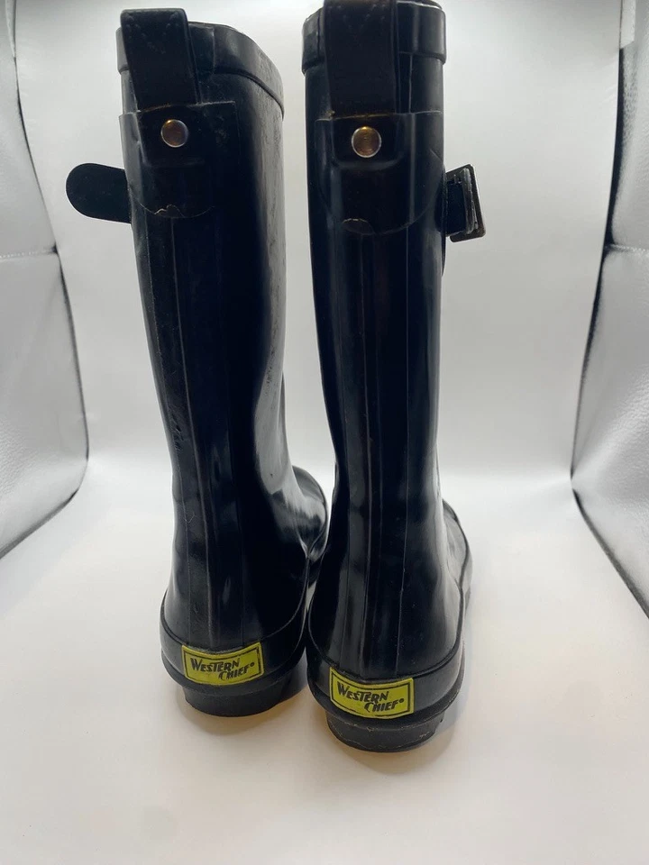 Western Chief Botas de lluvia negras brillantes niñas talla 13 lunares interior Foto 3 de 4