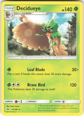 Decidueye 11/149 SM Base Set Rare Pokemon Card MP