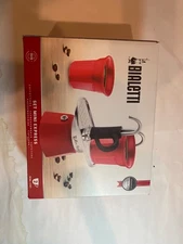 Bialetti moka pot red Mini Express Set Italy 2 cup Coffee Maker NIB