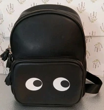 MMS Design Studio Riley Black Faux Leather Fun Eyes Mini Backpack