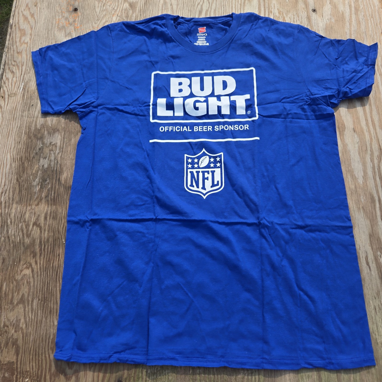 NEW Hanes NFL Bud Light OFFICIAL Beer Sponsor T-shirt Men's Size XL Blue Tee