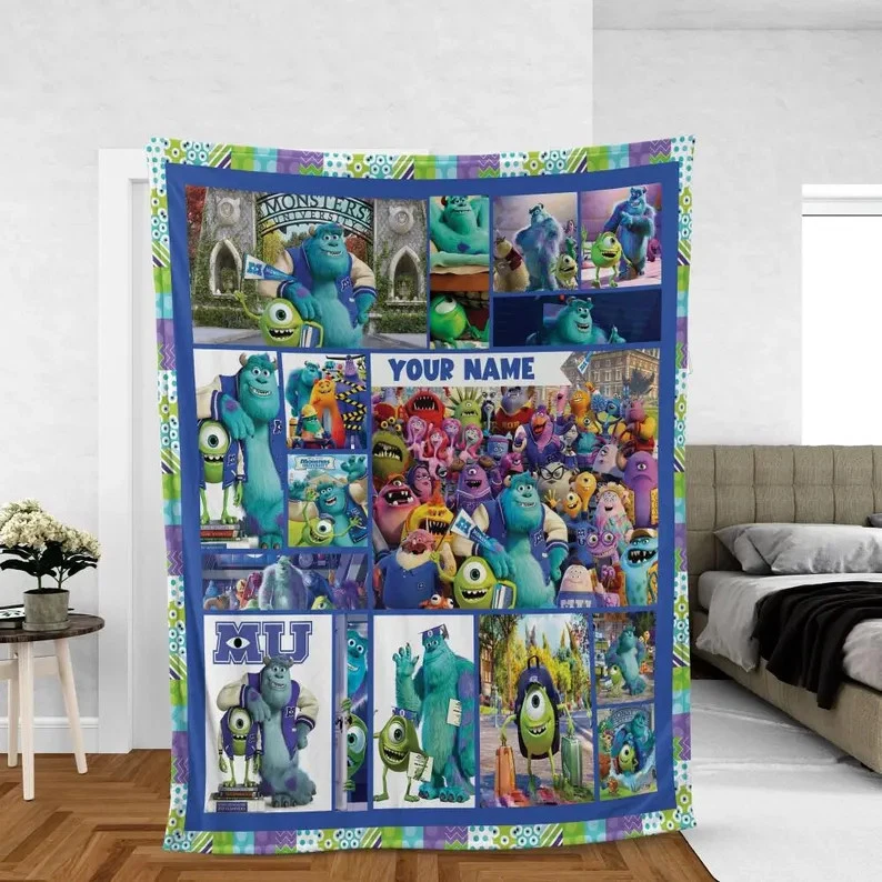 Disney Monsters Inc Characters Collage Cozy Customized Name Fleece Blanket