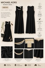 MICHAEL KORS Women's Black Sleeveless Shift Dress with Gold-Tone Neckline Embell