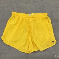 Vintage 80s Champion 100 Nylon Yellow P.E. Workout Shorts Trunks sz L Grunge