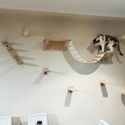 Wandregal Katzen Kletterregal Katzenhaus Katzenbrücke Katzenhängematte Kratzen   