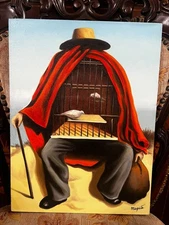 René Magritte - Amazing Oil Canvas - Surrealism Style - Signed - Stamped - A1