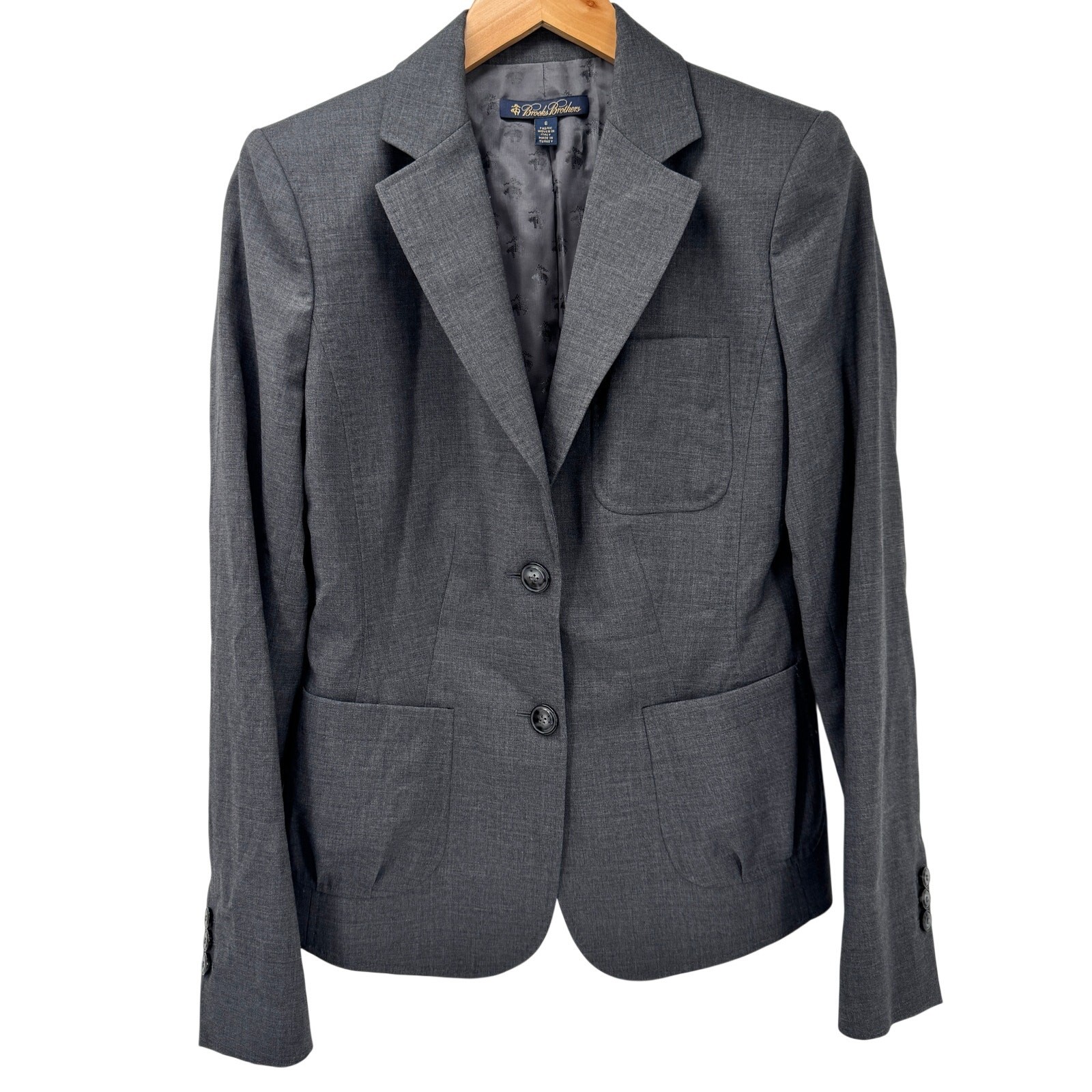 Brooks Brothers Blazer Womens 6 Gray Tollegno 1900 Italian Wool Classic 2 Button