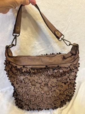 Italian Tan Leather Purse w/Laser Cut 3D Floral Petals
