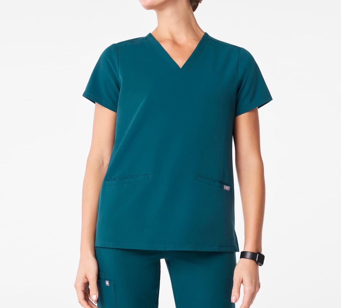 Figs Women's Casma 3 Pocket Scrub Top Short Sleeve V-Neck Caribbean Blue XS