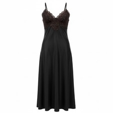 Vintage Lanvin Paris New York Slip Dress   Nightgown Lace spaghetti Strap Black