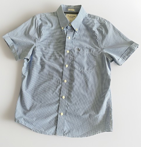 Mens Abercrombie & Fitch Gingham Button Up Short Sleeve Shirt Sz Large - Blue