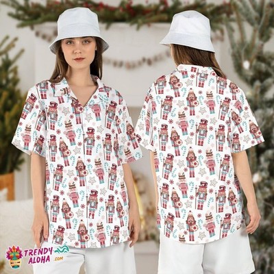 Nutcracker Xmas Candy Cane Button Up Christmas Hawaiian Aloha Shirt