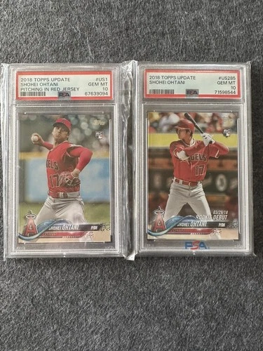 2018 topps update RC and Rookie Debut Shohei Ohtani PSA 8 #US1 & #US285