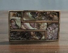 Vintage Mexico Alpaca Silver Belt Buckle W/ Abalone Shell Inlays