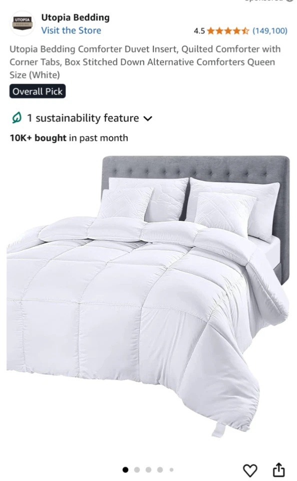 duvet insert queen-white-premium comforter-quilted -utopia brand (Amazon)  - Image 2 of 4