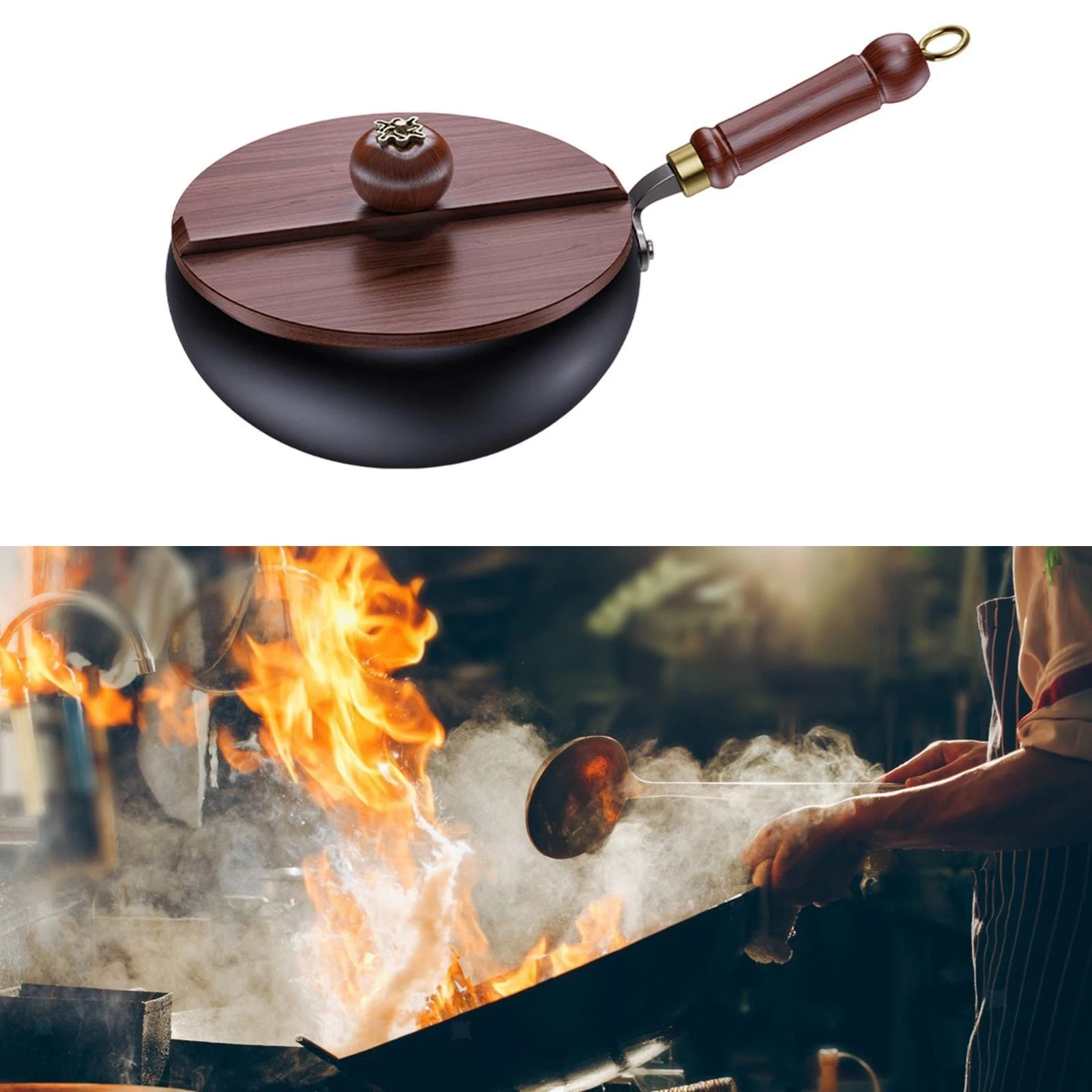 Iron Wok with Lid Chinese Wok