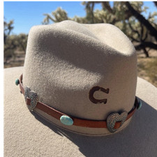 Kingman Turquoise Copper Patina Heart Concho Deer Hide Leather Hatband Handmade