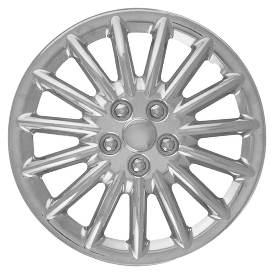 4 Tapacubos CROMADOS de 15" Cubiertas de rueda completas Tapa de llanta Cubierta de tuercas Bujes para ruedas de acero Foto 2 de 4