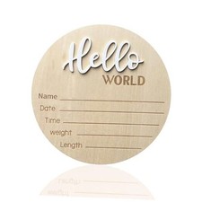 Baby Announcement Sign,  5.9 Inch Wooden Hello World Newborn Signs, Birth White