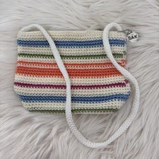 The Sak Woven Crossbody Purse White Multi Color Zip Sholder Bag