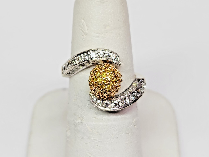 SPARKLY 18k Gold Pave' Bypass Natural Fancy Yellow & White Diamond Ring Sz 5.25