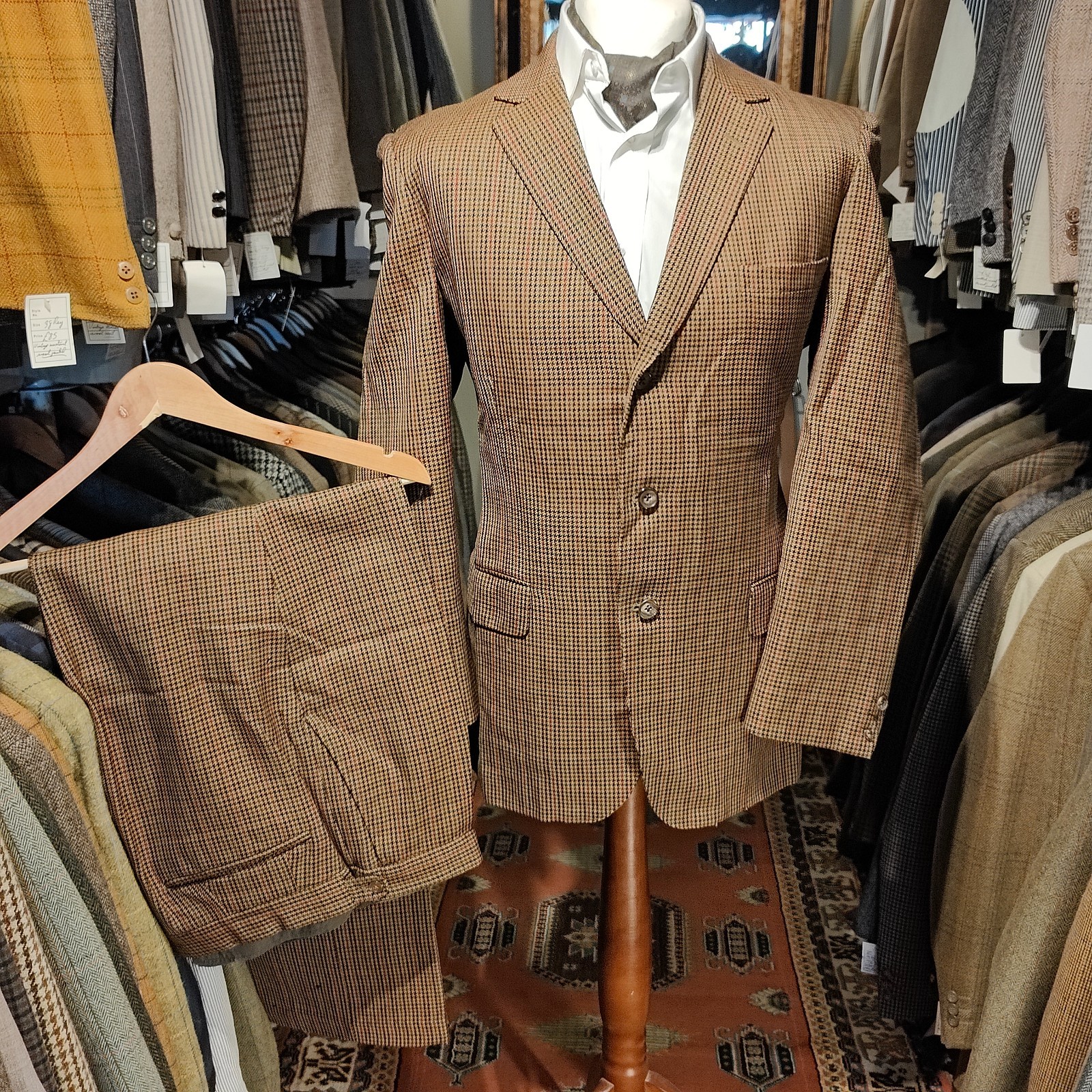 Vintage Mens 40R 34w Tweed 2 Two Piece Aquascutum Check Suit Jacket Trousers V