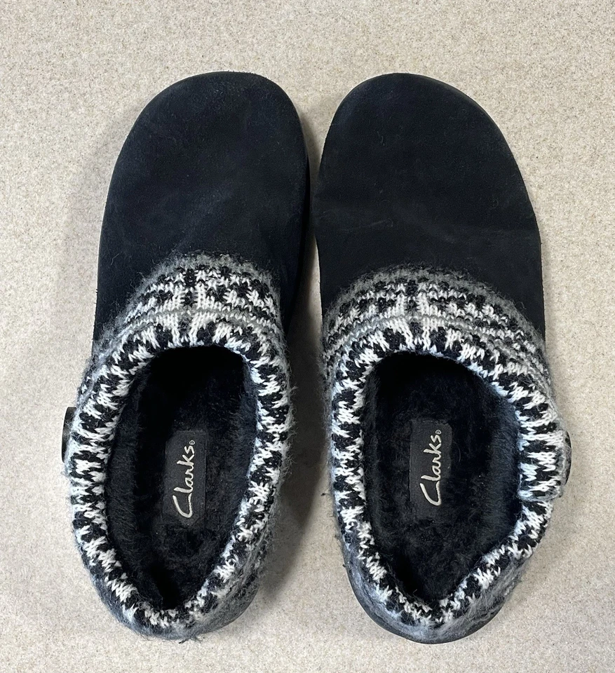 Clarks Negro Cuero Gamuza Zueco Zapatillas Mujer 9M Tejido Suéter Cuello Sin Cordones Foto 4 de 4