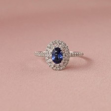 New Blue Oval Cut Simulated CZ Double Halo 925 Sterling Silver Wedding Gift Ring