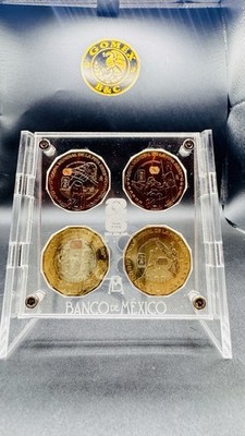 Mexico FIFA World Cup 2026 4 Coin Set Acrylic Display Banco de Mexico UNC
