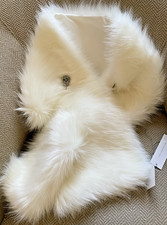 NWT Tulip Bridal Pure Ivory Faux Fur Wrap Stole Shawl - Size S 61" 