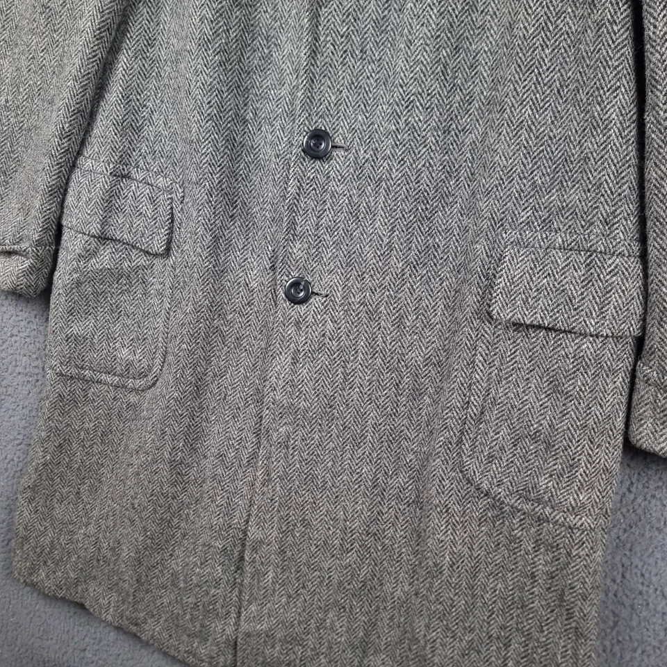 HARRIS TWEED Coat Mens L Large Grey Long Overcoat Wool Herringbone JOS A BANK - Image 3 of 4