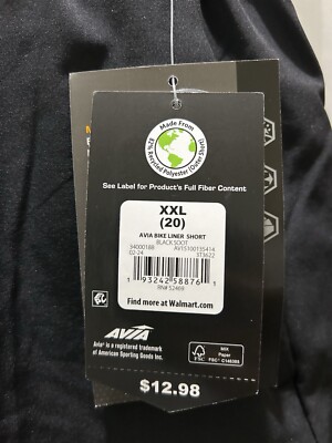 New!AVIA Black Running Short With Zipper Pocket & Bike Liner. Sz