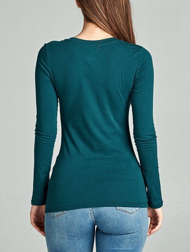 BASIC LONG SLEEVE V-NECK TOP T-Shirt Cotton Stretch Tight Thin plus S ~ 3XL - Picture 8 of 27